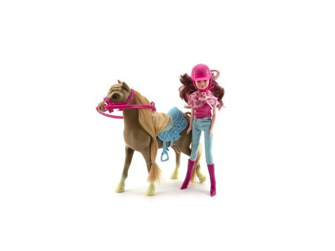 Kůň česací s doplňky + panenka žokejka 23 cm plast v krabici