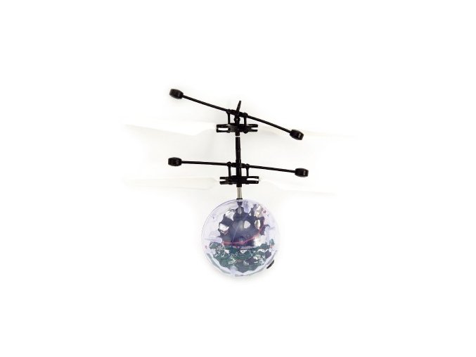 Vrtulníková koule létající plast 13x11 cm s USB kabelem na nabíjení v krabičce