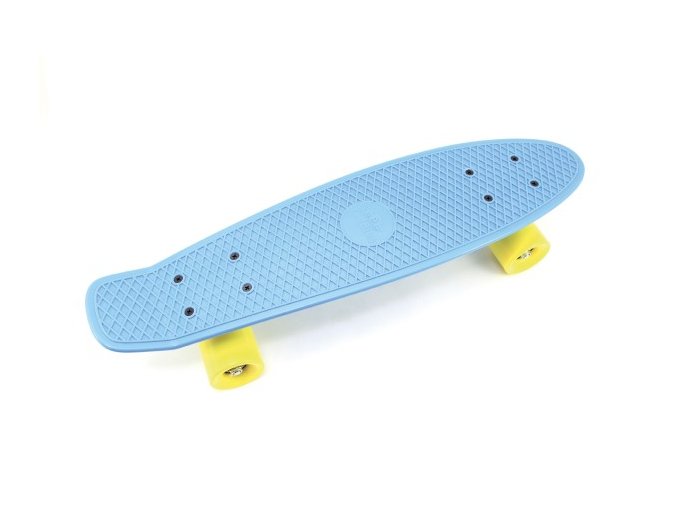 Skateboard - pennyboard 60 cm nosnost 90 kg, kovové osy, modrá barva, žlutá kola