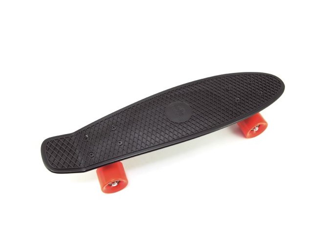 Skateboard - pennyboard 60 cm nosnost 90 kg, kovové osy, černá barva, oranžová kola