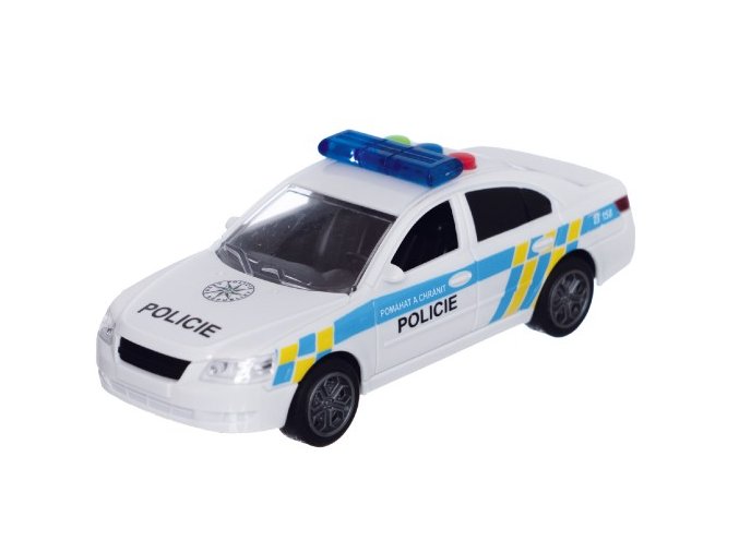 Auto policie plast 15 cm na baterie se zvukem se světlem na setrvačník v krabici 20x11x9 cm