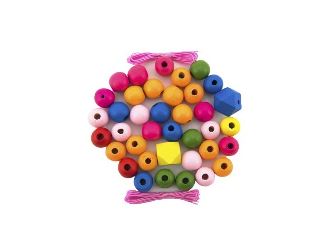 Korálky dřevěné barevné Maxi s gumičkami 106 ks v plastové dóze