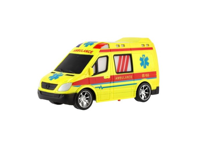 Auto RC ambulance plast 20 cm na dálkové ovládání 27MHz na baterie se světlem v krabici 28x13x11 cm