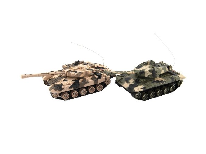 Tank RC 2 ks 25 cm tanková bitva+dob. pack 27MHZ a 40MHz maskáč se zvukem se světlem
