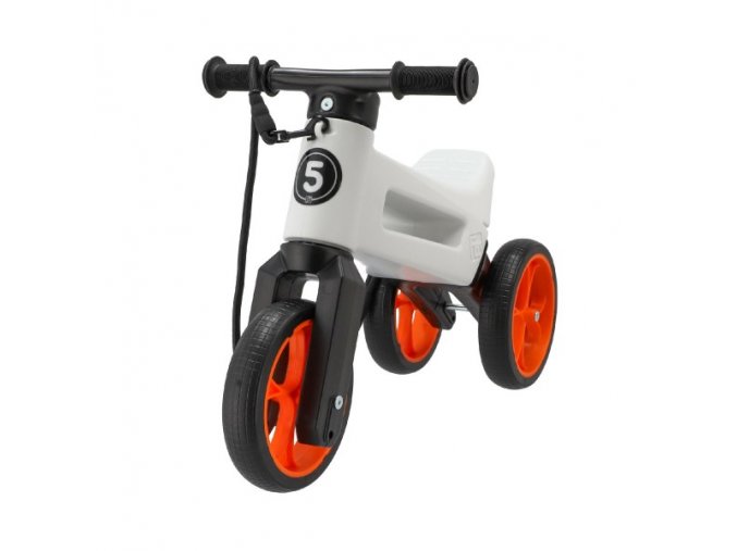 Odrážedlo Funny Wheels Rider SuperSport bílé/oranž 2v1+popruh,výš.sedla 28/30 cm nos. 25 kg