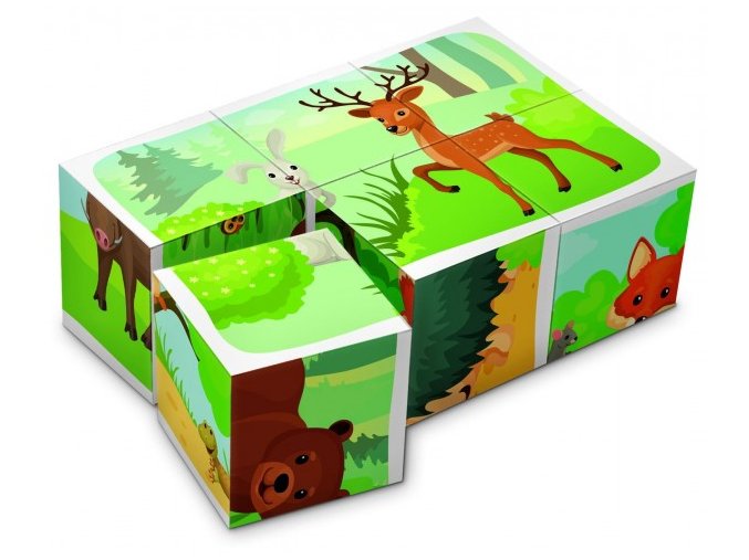 Kostky kubus Lesní zvířátka dřevo 6 ks v krabičce