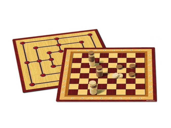 Dáma + mlýn dřevěné kameny společenská hra v krabici 33x23x4 cm