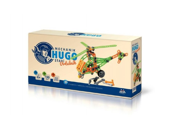 Stavebnice Hugo Vrtulník s nářadím 130 ks plast