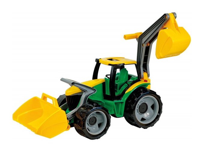 Traktor se lžící a bagrem plast zeleno-žlutý 65 cm v krabici