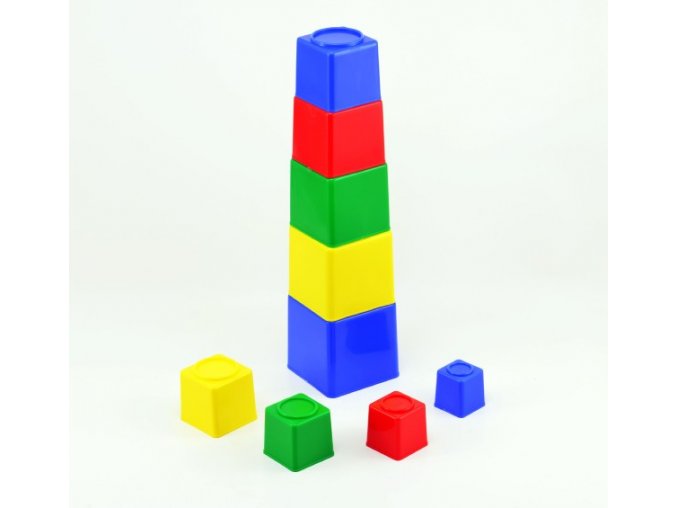 Kubus pyramida skládanka hranatá plast 4 barvy 9 ks v sáčku