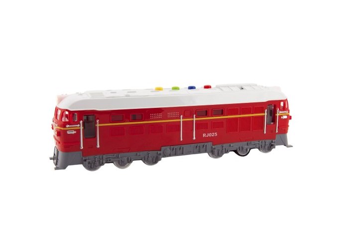 Lokomotiva/Vlak červená plast 35 cm na baterie se zvukem se světlem v krabičce