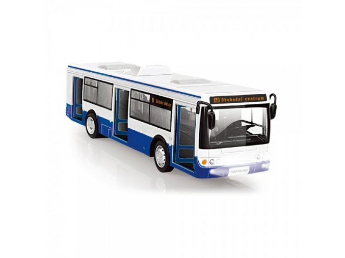 Autobus česky mluvící plast 28 cm modrý volný chod na bat. se světem se zvukem v krab. 33x11x10 cm