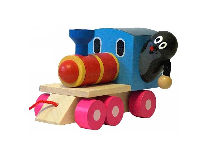 KRTEK a mašinka/vlak dřevo 12 cm tahací v krabičce