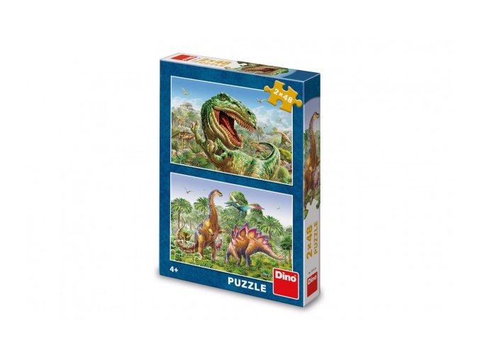 Puzzle 2v1 Souboj dinosaurů 2x48 dílků 26x18 cm v krabici
