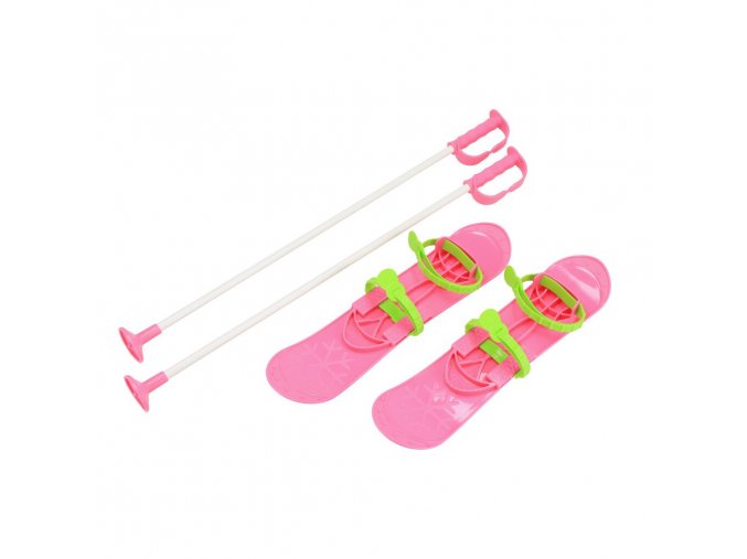 Dětské lyže s vázáním a holemi Big foot 42 cm růžové