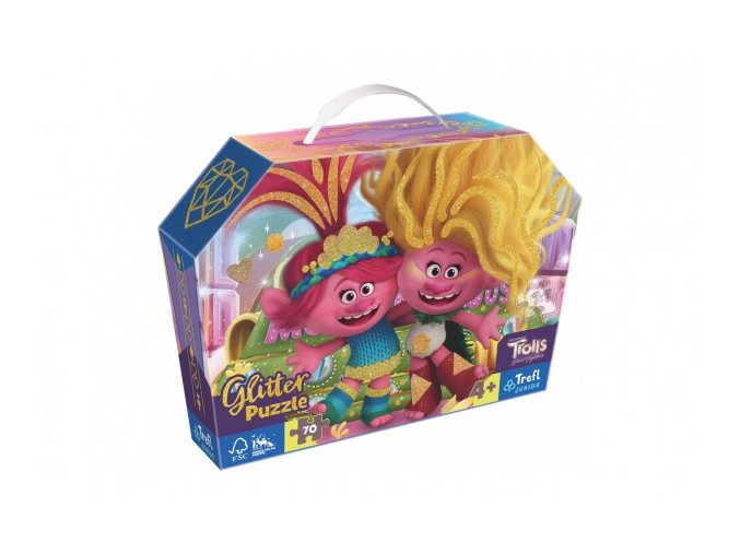 Puzzle Třpytiví TROLLOVÉ/TROLLS 3 třpytivé 70 dílků 41x27,5 cm