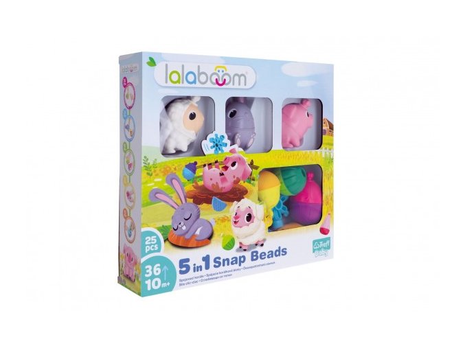 Lalaboom – Sada spojovacích korálkových bloků Zvířecí farma plast 25 dílů v krabici