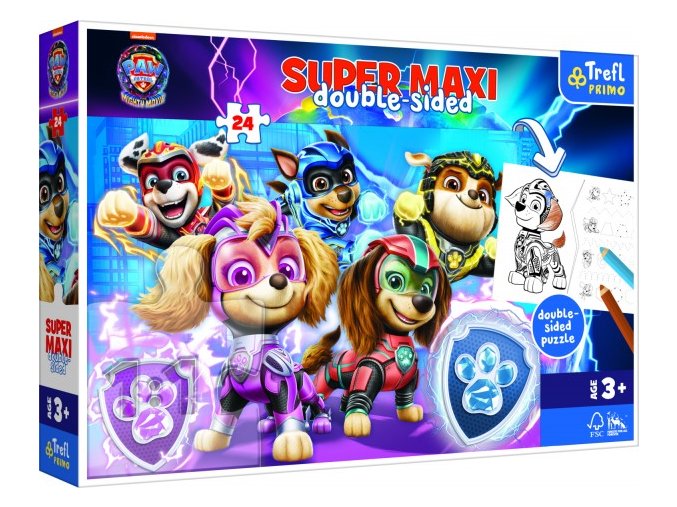 Puzzle super maxi oboustranné Psí tým v akci TLAPKOVÁ PATROLA/PAW PATROL 24 dílků