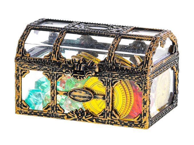 Destination Deep truhla 10,5 x 7 cm s pokladem 30 ks zlatých mincí a 30 ks diamantů v sáčku