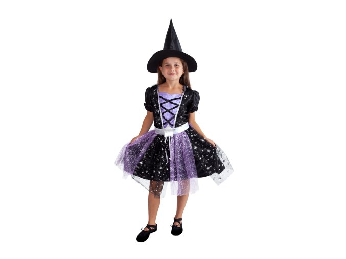 Kostým čarodějnice černo-fialová M - 6-8