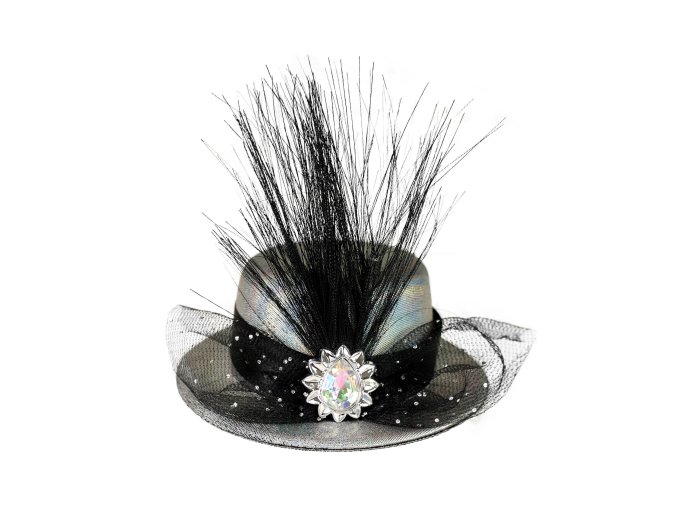 Mini klobouk stříbrný s ozdobou