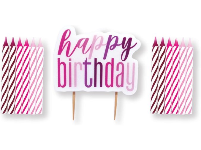Set svíček - růžovo-bílý Happy Birthday! 13 ks