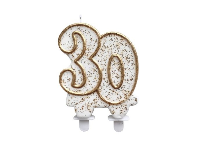 Svicka cislo 30 zlaty obrys s glitry 8 cm 34SGCZ30