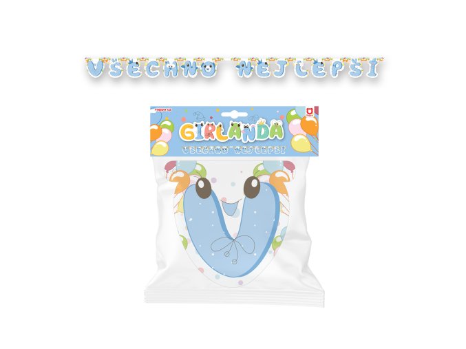 Papírová girlanda Všechno nejlepší - modrá
