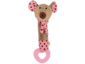 Dětská pískací plyšová hračka s kousátkem Baby Mix myška růžová