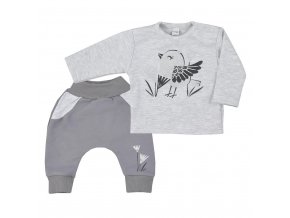 Kojenecké bavlněné tepláčky a tričko Birdy šedé