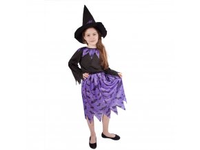 Dětský kostým čarodějnice s netopýry a kloboukem (S)