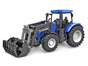 Traktor modrý s předním nakladačem volný chod 27 cm v krabičce