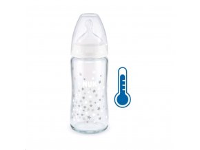 Skleněná kojenecká láhev FC s kontrolou teploty 240 ml bílá