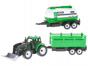 Traktor nakladač 17 cm na setrvačník + 2 vlečky v krabičce