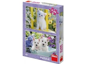 Puzzle Koťátko a Westíci 2x48 dílků