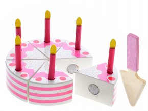 Big Tree dort dřevěný 15x4,5 cm se 6 ks klínků dortu, 6 ks svíček a 1 ks dezertní lopatky v krabičce