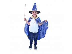 Dětský plášť modrý s kloboukem čarodějnice/Halloween