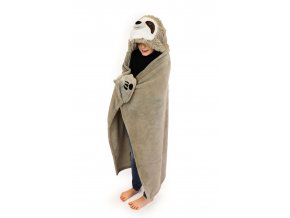Lenochod - hřejivá deka s kapucí se zvířátkem a tlapkovými kapsami