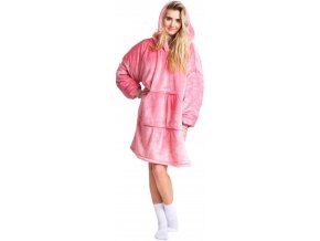 Růžová - hřejivá televizní mikinová deka s kapucí pro teenagery a dospělé