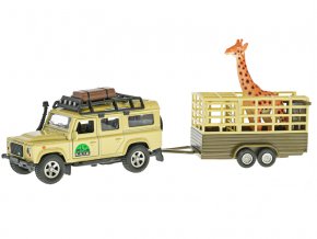 Land Rover Defender 14 cm kov na zpětný chod s přívěsem 14cm a žirafou v krabičce