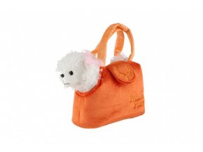 Pes/Pejsek v kabelce/tašce oranžové plyš 19x17 cm v sáčku