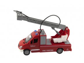 Auto hasiči plast 27 cm na setrvačník na baterie se zvukem se světlem v krabici 32x19x12 cm