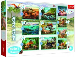 Puzzle 10v1 Seznamte se se všemi dinosaury v krabici