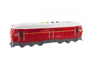 Lokomotiva/Vlak červená plast 35 cm na baterie se zvukem se světlem v krabičce