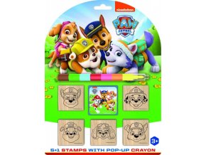 Razítka 5+1 s poduškou dřevěná 5x5 cm s voskovkou TLAPKOVÁ PATROLA/PAW PATROL