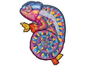 Dřevěné barevné puzzle - Hypnotický chameleon