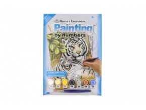 Malování podle čísel Bílí tygři 22x30 cm s akrylovými barvami a štětcem na kartě