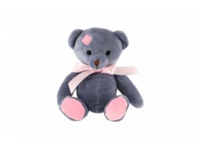 Medvěd sedící s růžovou mašlí plyš 18 cm modrý v sáčku