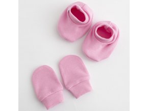 Kojenecký bavlněný set-capáčky a rukavičky Casually dressed růžová 0-6 m