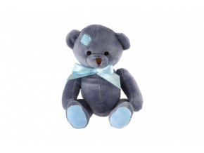 Medvěd sedící s mašlí plyš 20 cm modrý v sáčku